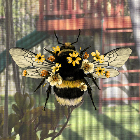 Mesh Magnets Anti-Collision Acrylic Screen Door Decoration - Floral Bumblebee Sign (Small)