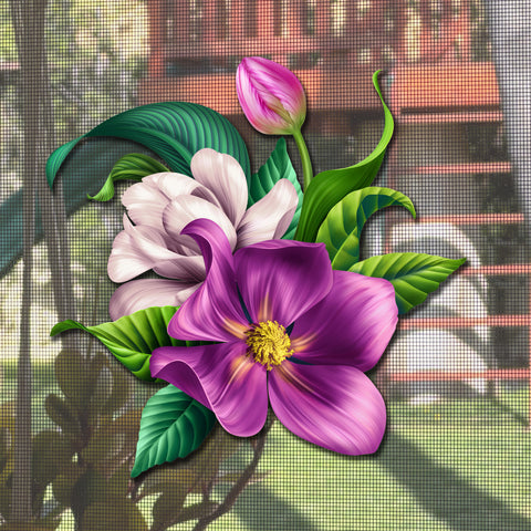 Mesh Magnets Anti-Collision Acrylic Screen Door Decoration - Purple Floral Sign