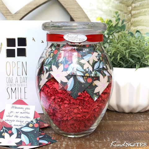 Retro Poinsettias Jar of Notes Holiday Gift