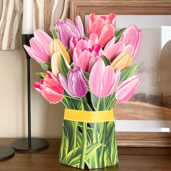 11-Inch Pop-Up Floral Bouquet - Colorful Tulips