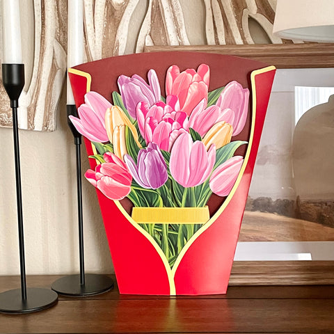 11-Inch Pop-Up Floral Bouquet - Colorful Tulips